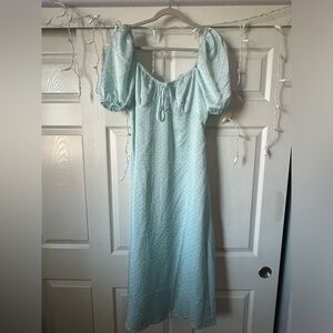 Teal White Polka Dot Midi Dress